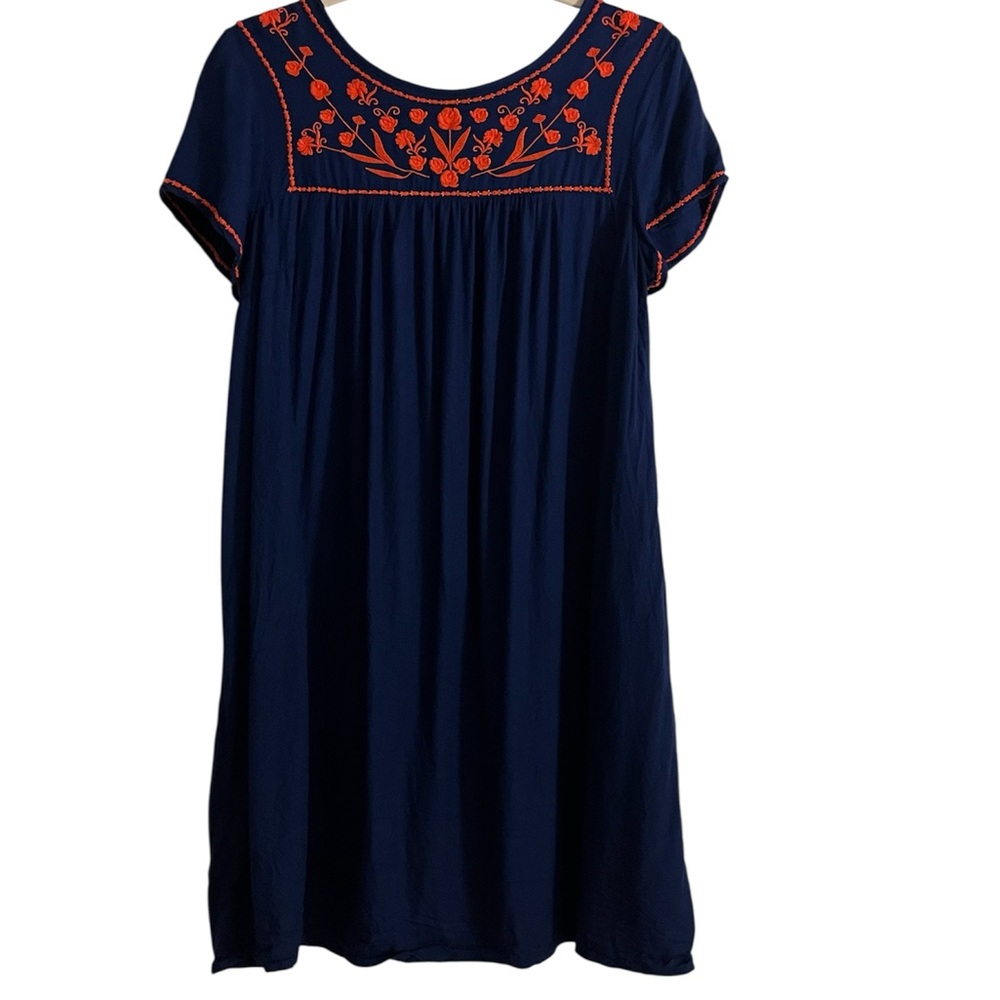 Old Navy Navy Dress with Red Floral Embroidery